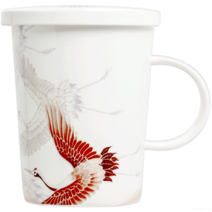 Kubek do herbaty z filtrem, porcelanowy Żurawie biały 300ml - Royal Tea 