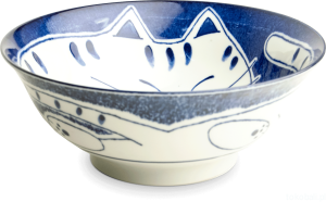Ceramiczna japońska miska do ramenu z motywem kotka