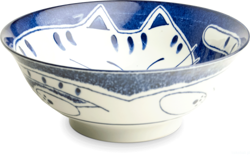 Ceramiczna japońska miska do ramenu z motywem kotka