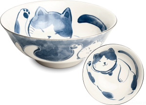 Ceramiczna japońska miska do ramenu z motywem kotka szczęścia 