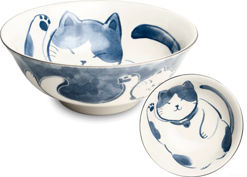 Ceramiczna japońska miska do ramenu z motywem kotka szczęścia