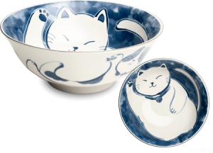 Ceramiczna japońska miska do ramenu z motywem kotka szczęścia 