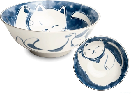 Ceramiczna japońska miska do ramenu z motywem kotka szczęścia