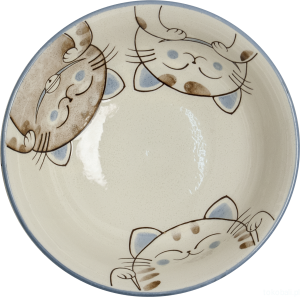Ceramiczna japońska miska z motywem 3 kotków 20,5  x 8 cm niebieska
