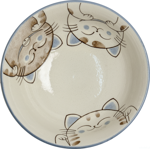 Ceramiczna japońska miska z motywem 3 kotków 20,5 x 8 cm niebieska