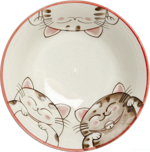 Ceramiczna japońska miska z motywem 3 kotków 20,5  x 8 cm różowa