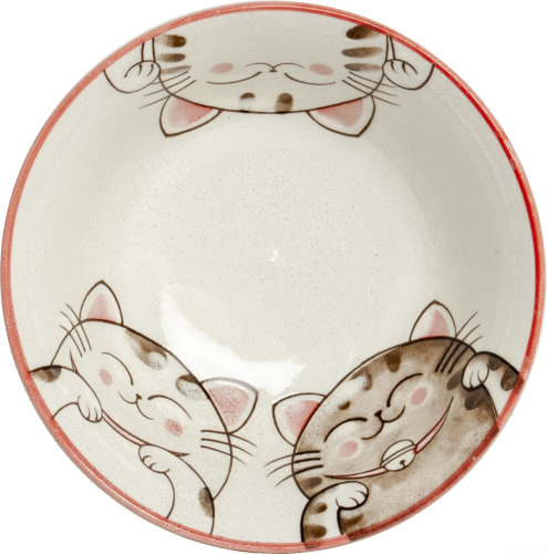 Ceramiczna japońska miska z motywem 3 kotków 20,5 x 8 cm różowa