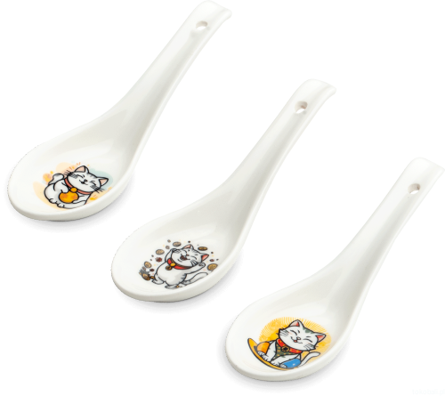 Ceramiczna łyżka do ramenu z motywem Maneki Neko