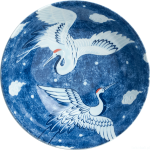Ceramiczna japońska miska do ramenu z motywem żurawia