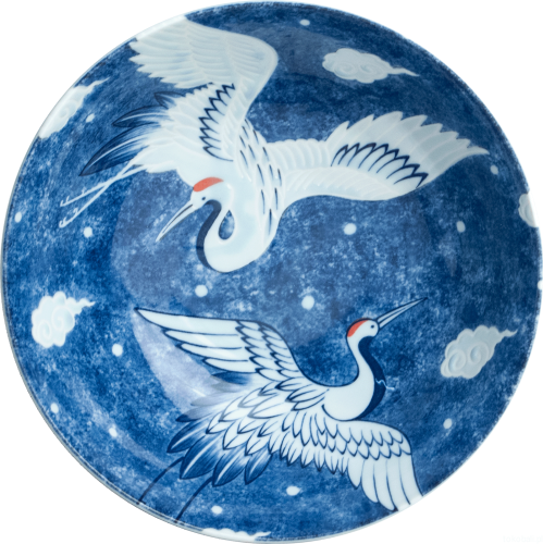 Ceramiczna japońska miska do ramenu z motywem żurawia