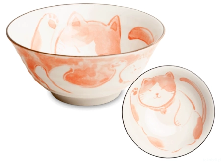 Ceramiczna japońska miseczka Neko Nishiki 15 x 7 cm biało-różowa