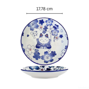 Talerz ceramiczny Lucky Cat kobaltowy17 cm