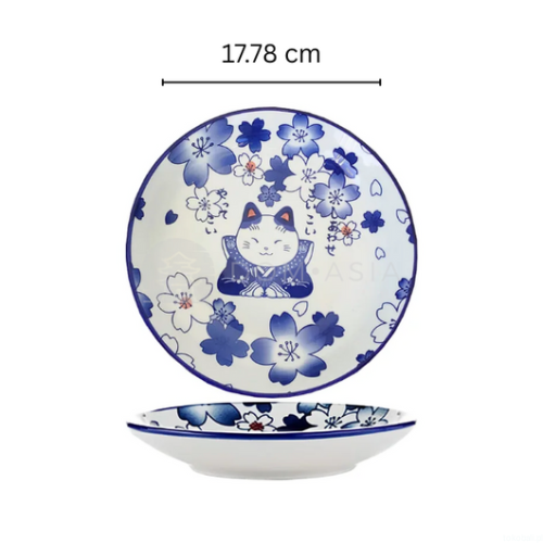 Talerz ceramiczny Lucky Cat kobaltowy17 cm