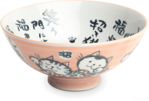 Ceramiczna japońska miseczka różowa Maneki Neko 14 x 6,5 cm 