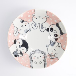 Duża różowa miska na ramen kawaii Animals 1000 ml – 21 cm