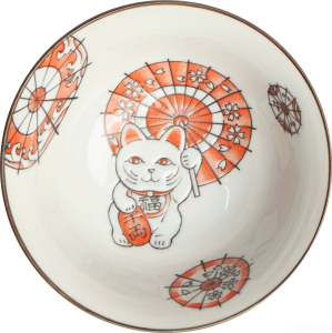 Japońska miseczka z motywem kotka Maneki Neko 15 cm pomarańczowa
