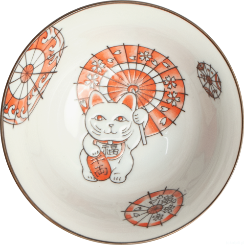 Japońska miseczka z motywem kotka Maneki Neko 15 cm pomarańczowa