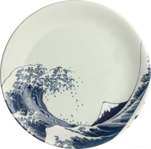 Talerz płytki z motywem wielkiej fali Hokusai 25 cm biały